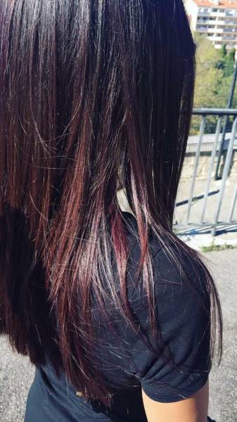 Ombré hair violet sur cheveux bruns et  longs Marseille 13007